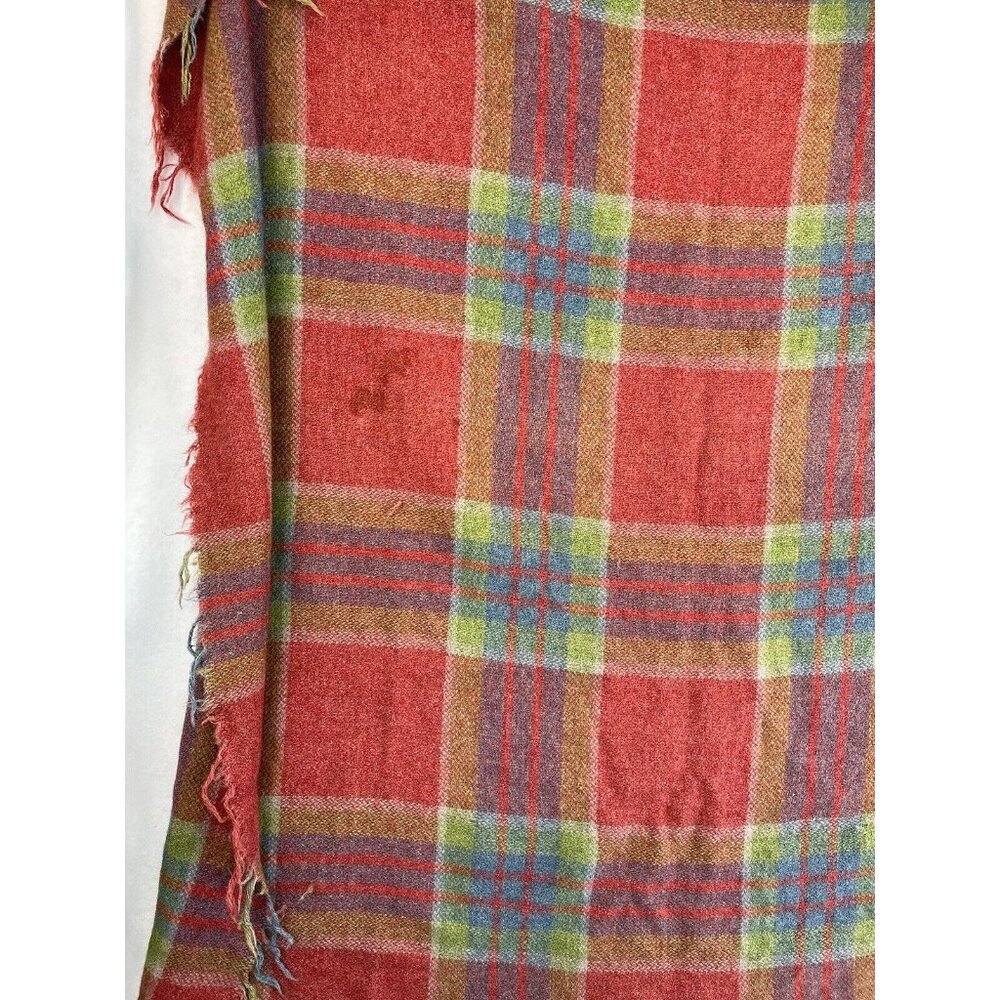 Vintage Wool Tartan Cape Throw Fringe Red Green Blue Fringe 51x51 in - Picture 3 of 6